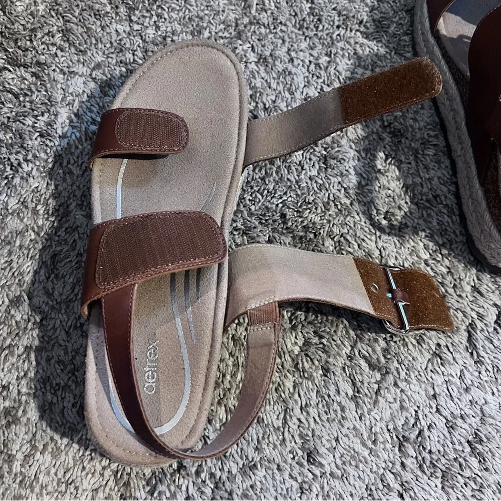 Aetrex Vania Platform Comfort Support Sandals Cognac Size 9.0-9.5 - Picture 6 of 6